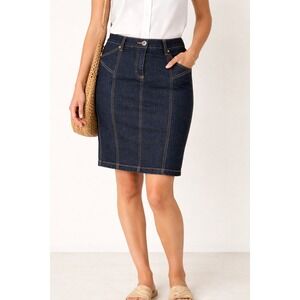 Philippe Adec Dark Wash Denim Skirt US 6 Structured Panel Stretch Designer Y2K‎